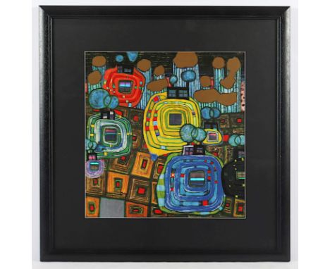 HUNDERTWASSER, Friedensreich, "Afterwork", Farbfoliendruck, 42 x 38, (Pavillons und Bungalows), R.