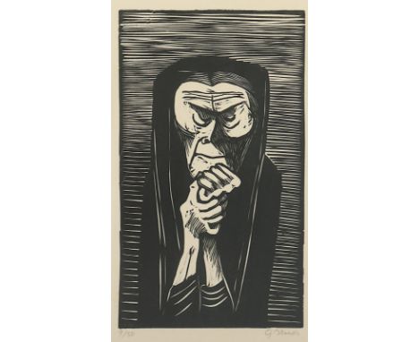 MARCKS, Gerhard, "Alte Frau in Gedanken", Original-Holzschnitt, 36 x 21,5, nummeriert 9/50, handsigniert, R.