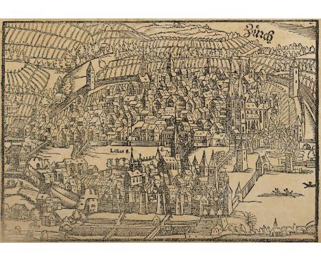 ZÜRICH, Holzschnitt, 13 x 17, wohl aus der Chosmographia von Sebastian Münster, R.