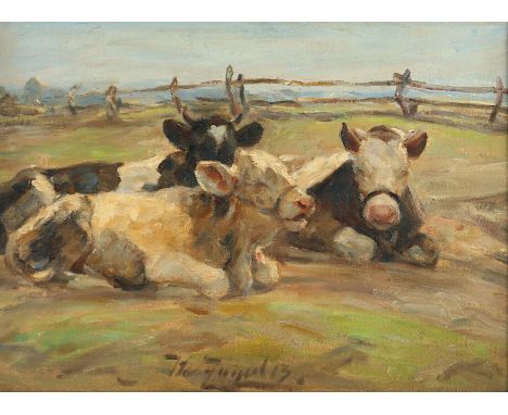 ZÜGEL, Heinrich Johann von (1850-1941), "Drei ruhende Kühe", Öl/Lwd., 40 x 55, unten mittig signiert und "13" datiert, R.