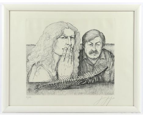 GRASS, Günter, "Nach dem Fischessen", Original-Radierung, 40 x 45, nummeriert VI/XXX, handsigniert und datiert '81, R.