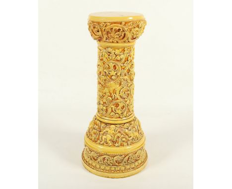BLUMENSÄULE, Keramik, gelb-orange glasiert, Reliefdekor, H 85, ZSOLNAY, PECS, um 1900