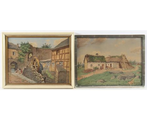 RISSE, Caspar (1850-1923), zwei Arbeiten, "Am Mühlbach" sowie "Müllenborn", Aquarell/Papier, 29 x 38, jeweils signiert und "D