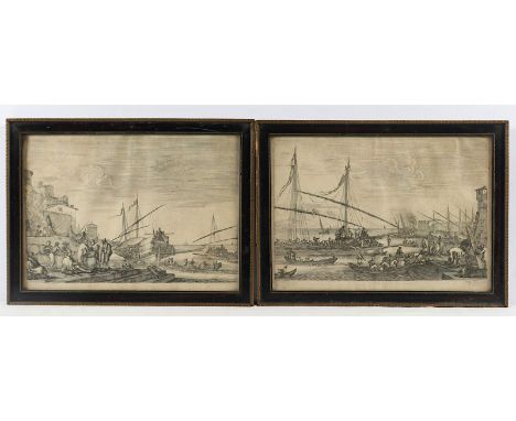 DELLA BELLA, Stefano (1610-1664), zwei Blätter aus der Serie "Die Hafenansichten von Livorno", Radierungen, 23,5 x 34,5, besc