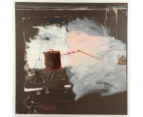 SWAN, Douglas, "o.T. - Burnt Umber Kitchen", Öl/Lwd., mit Collage, 140 x 140, verso signiert und bez., datiert 1986, Provenie
