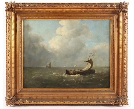 NIEDERLANDE 19.JH., "Seestück mit Fischerbooten", Öl/Lwd., 41 x 53, R.