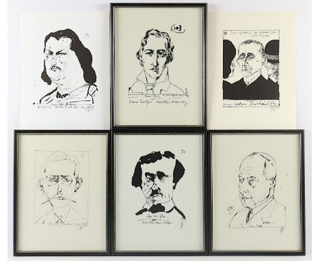 JANSSEN, Horst, vier Grafiken "Poe", "Heine", "Benn", "Jacobsen", ca. 24 x 17, jeweils signiert, R. Beigegeben 16 weitere Dic