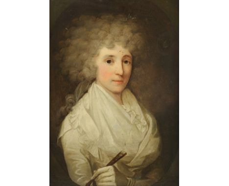 PORTRAITMALER A.19.JH., "Bildnis der Gräfin Merveldt", Öl/Holz, 29 x 20,5, verso originales Inventaretikett "Fürst Dietrischs
