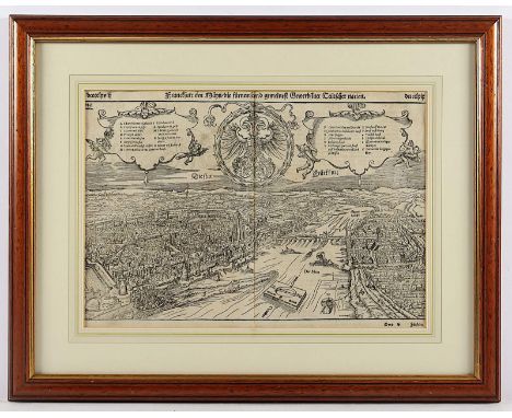 FRANKFURT/M., Holzschnitt, 25 x 40, aus "Cosmographia", von Sebastian Münster, um 1570/90, R.