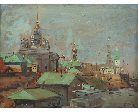 STERL, Robert Hermann (1867-1932), "Blick auf eine Russische Stadt", Öl/Holz, 23 x 31, besch., unten rechts monogrammiert "R 