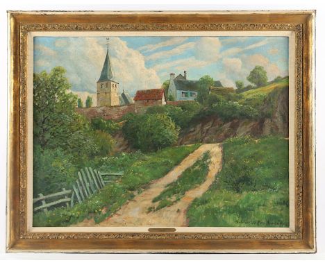 PÜTZHOVEN-HAMBÜCHEN, Paul (1879-1939), "Eifellandschaft mit Dorfansicht", Öl/Lwd., 60 x 80, unten rechts signiert, R.