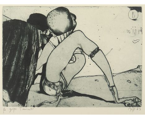 JANSSEN, Horst, "o.T.", Original-Radierung, 19 x 26, handsigniert und datiert '73, Widmung, R.