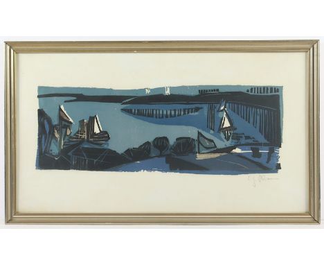 KLIEMANN, Carl-Heinz, "Havellandschaft", Original-Farbholzschnitt, 21 x 54, handsigniert, R.
