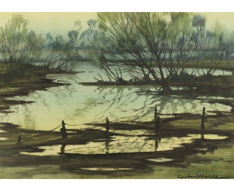 MEHLHORN, Gerhart (1905-1972), "An der Niep bei Krefeld", Aquarell/Papier, 33 x 46 (Passepartoutausschnitt), unten rechts sig