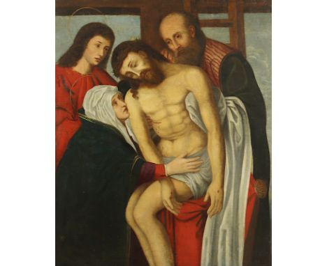 SAKRALMALER WOHL 16.JH., "Kreuzabnahme", Öl/Lwd., 99 x 80, auf Holz aufgezogen, R.