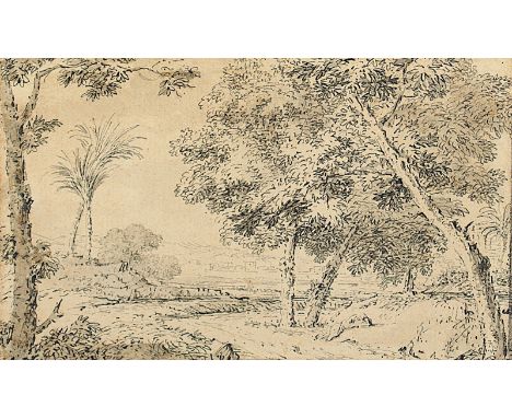 ZEICHNER DES 19.JH., "Landschaft", Tusche/Papier, 7,5 x 12, R.