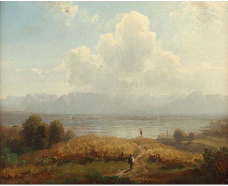 SEIDEL, August (1820-1904), "Wanderer am See", Öl/Lwd., 22 x 27, unten rechts monogrammiert, verso Künstlerangabe, R.