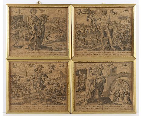 VIER ALLEGORIEN AUF DIE JAHRESZEITEN, Kupferstiche, ca. 22 x 25, von Philipp Galle (1537-1612) nach Maarten van Heemskerck (1