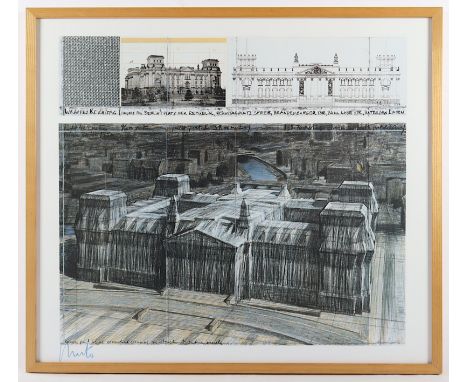 CHRISTO, "Wrapped Reichstag", Farboffset, ca. 63 x 69, handsigniert, R.