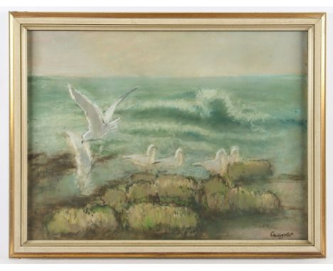WEISGERBER, Carl (1891-1968), "Möwen an der Küste", Mischtechnik/Papier, 47 x 62, unten rechts signiert, R.