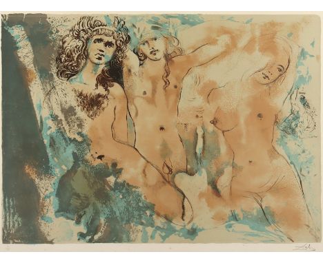 DALI, Salvador, "Happy Days (Three Hippies)", Original-Kaltnadelradierung von J. Rigal mit Lithographie von Desjobert nach Da