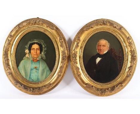 PORTRAITMALER 2.H.19.JH., "Paar Bildnisse des Ehepaars Primavesi", Öl/Lwd./Karton, ca.27 x 22, R.