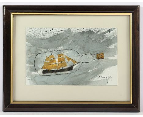 SWAN, Douglas, "Buddelflasche", Mischtechnik/Papier, 12 x 18, unten rechts handsigniert und datiert '94, R.