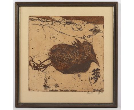 JANSSEN, Horst, "Rotkehlchen und Schwalbe", Original-Radierung, 23 x 22, nummeriert 93/100, handsigniert und datiert '84, R.