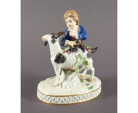 GRUPPE "KNABE MIT ZIEGE", farbig und gold staffiert, H 14, Bossiernr. 14, Malernr. 6, Modellnr. 61270, Entwurf Johann Carl SC
