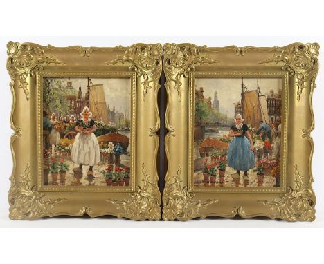 RICHTER-REICH, F. Max (1896-1950), Paar Bilder, "Amsterdamer Blumenverkäuferinnen", Öl/Lwd., 25 x 20, jeweils signiert, R.