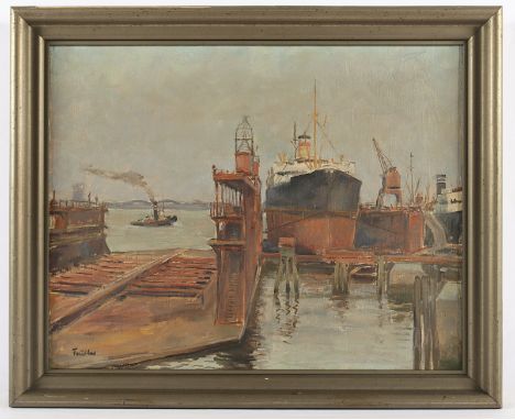 TEUBLER (Maler um 1930), "Im Hamburger Hafen", Öl/Lwd., 40 x 50, unten links signiert, R.