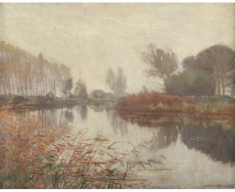 WANSLEBEN, Arthur (1861-1917), "Wasserlandschaft bei Wehr", Öl/Malkarton, 35,5 x 45,5, unten rechts signiert, R.