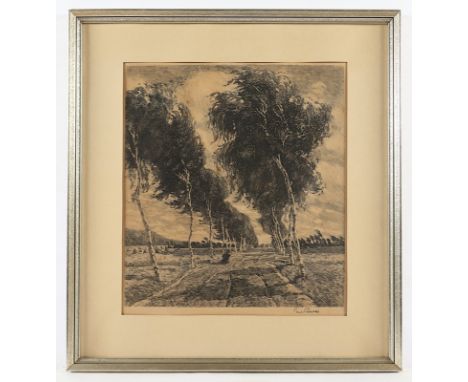 PAESCHKE, Paul (1875-1943), "Ländliche Birkenallee", Originalradierung, 36 x 32, in der Platte signiert, R.