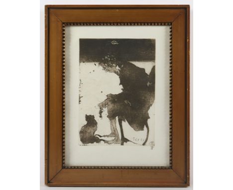 JANSSEN, Horst, "Morgen-Lydia. Selbst mit Katze", Original-Radierung mit Aquatinta in Schwarzbraun und leichtem Plattenton, 3
