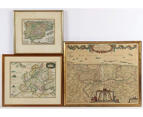DREI LANDKARTEN, "Terra Sancta", "Europa", "Hispaniae". Die Karte Heiliges Land bei Nicolas, Visscher, 1659, kolorierte Kupfe