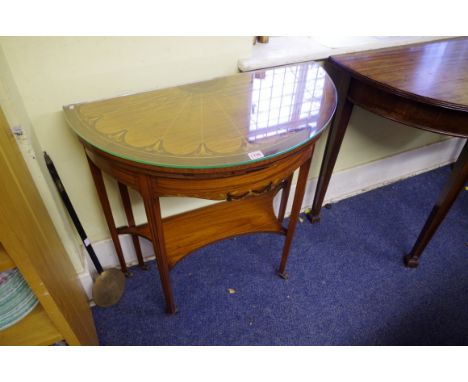 A good late Victorian satinwood and inlaid demi lune card table,&nbsp;76cm wide. 