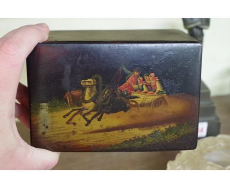 A Russian papier mache tea caddy,&nbsp;14cm wide.