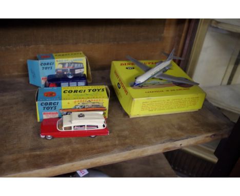 A Dinky 997 Caravelle SE210 airliner; together with a Corgi 464 Commer Police Van, with flashing light; and a Corgi 437 Super
