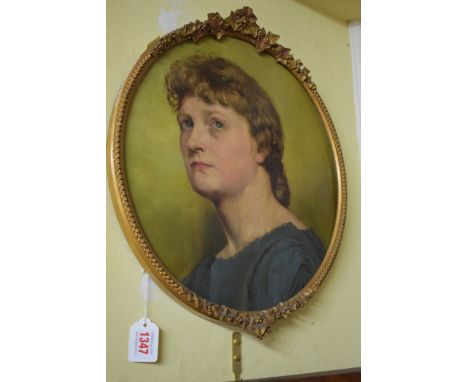 English School, late 19th century, head and shoulders portrait of a lady, oil on canvas, 38 x 33cm oval. 