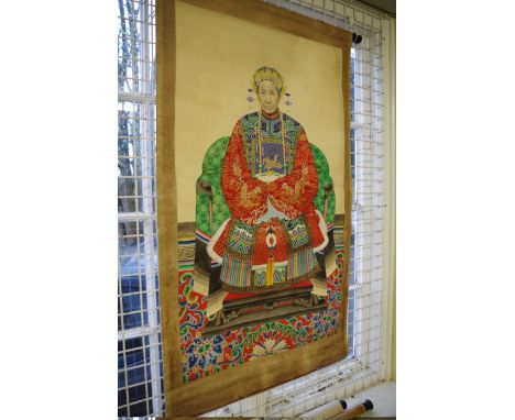 Chinese School,&nbsp;a portrait of a seated official, gouache, 88 x 49cm, (in two parts); together with another portrait of a