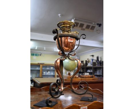 A WAS Benson style copper and steel oil lamp,&nbsp;total height 46cm.&nbsp; 