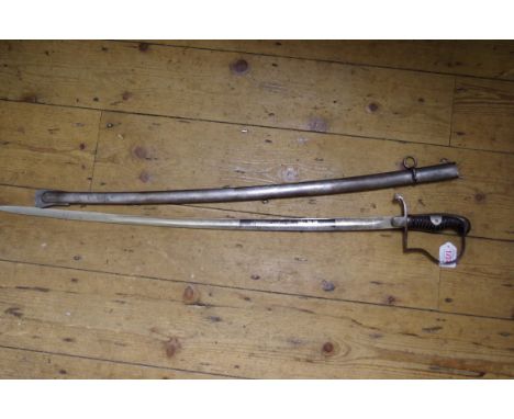 An Imperial German 22nd Artillery Regiment officer's sword and steel scabbard,&nbsp;the 82cm blade inscribed '2.Westf.Feldart