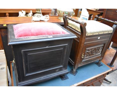 A circa 1900 ebonized piano stool;&nbsp;together with another similar example. 