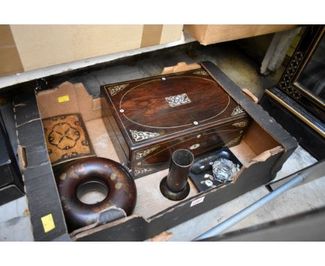 A Victorian rosewood and mother-of-pearl casket; and others. 