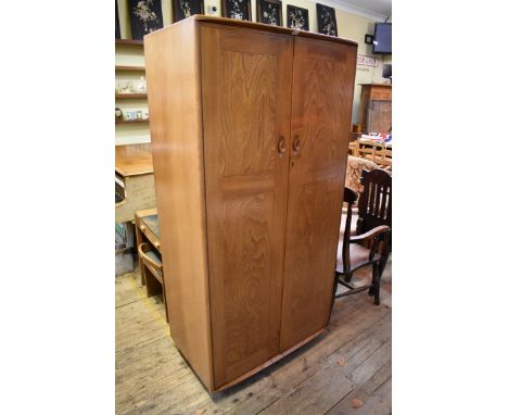 A vintage Ercol light elm double wardrobe,&nbsp;91cm wide. 