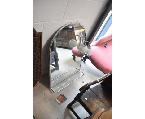 A vintage chrome frame bathroom mirror with globe light attachment, height approx. 90cm
