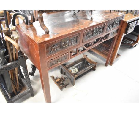 An Oriental hardwood console table, width approx. 126cm