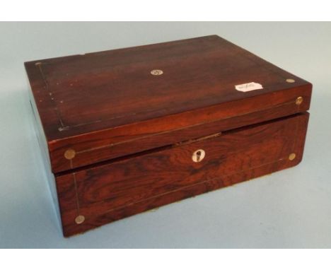 A brass bound walnut writing slope, 41 cm wide, a rosewood writing slope, a rosewood tea caddy, 30.5 cm high, and an oak box,
