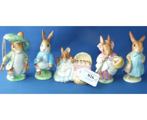 Five Beswick Beatrix Potter figures, including Benjamin Bunny, 1st version, and Mrs Rabbit, 1st version, all BP-2 (5) Conditi