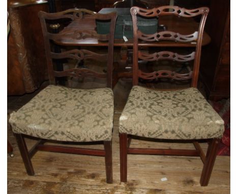 Two George III mahogany ladder back dining chairs, a corner chair, three pairs of dining chairs, and two other chairs (11)